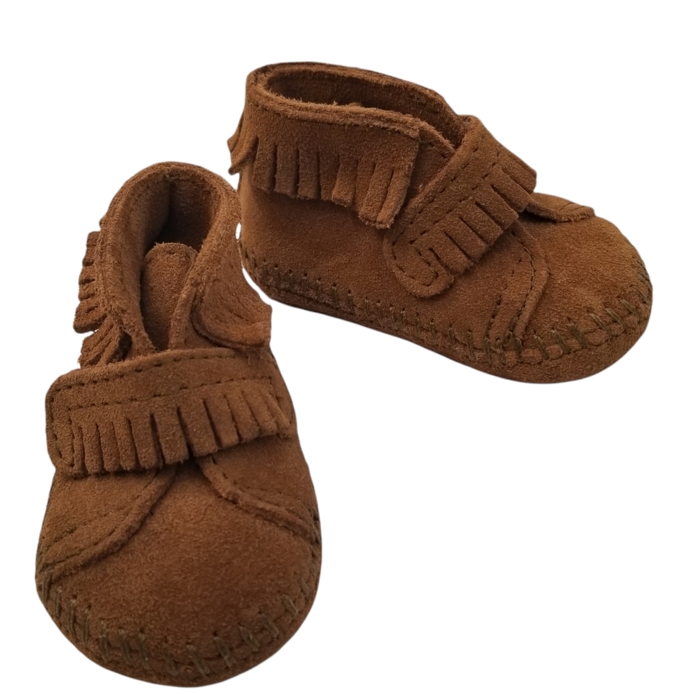 Minnetonka Infant Baby Moccasin Shoes Unisex Size 1 Brown Suade